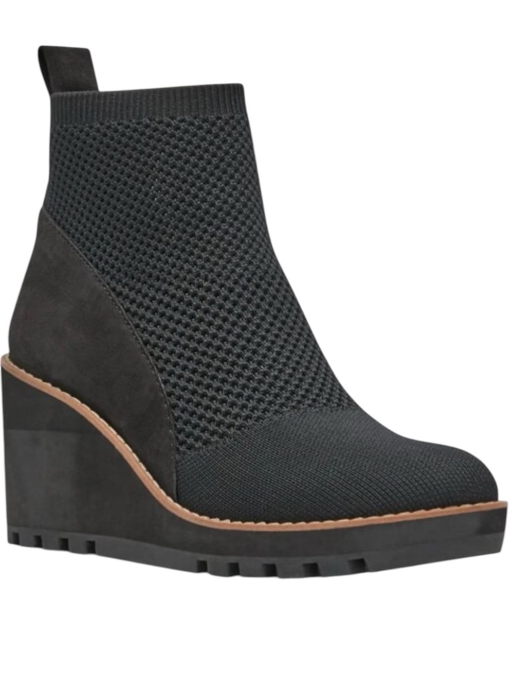 Eileen Fisher Quill Black Stretch Knit Platform Wedge Booties - Size 8.5